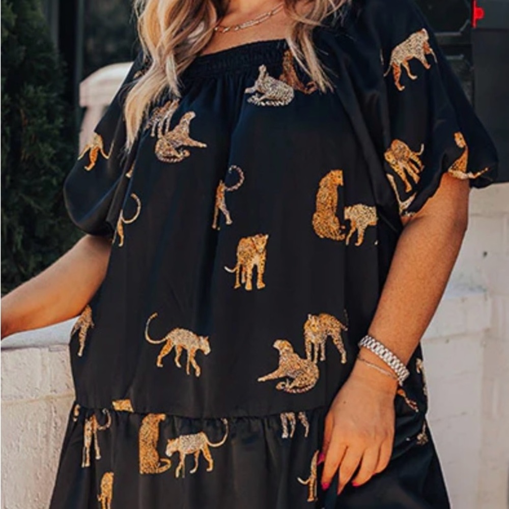 Entro Black Dress with Gold leopards